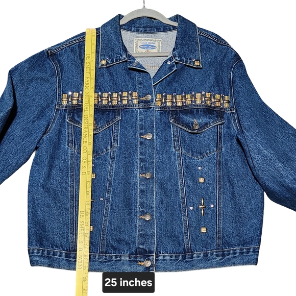 BOOM BOOM Womens Denim Jacket XL Blue Studded Western Y2K - Picture 8 of 9